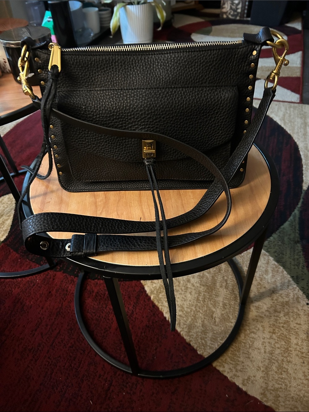 Rebecca Minkoff Black Pebbled Leather Crossbody with Gold Hardware
